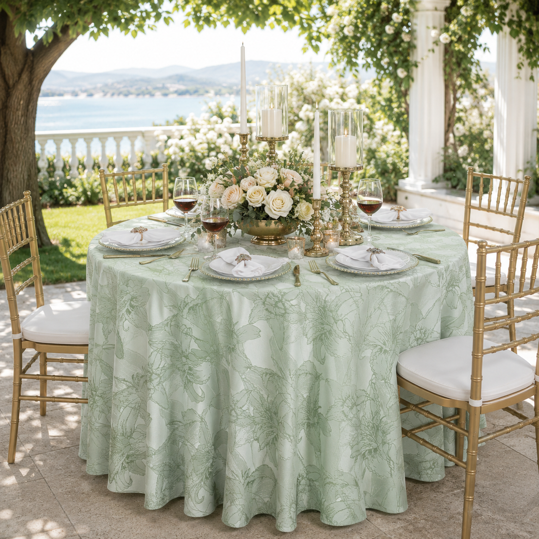 132" Round Floral Reef Jacquard Polyester Tablecloth - Sage Green (1pc)
