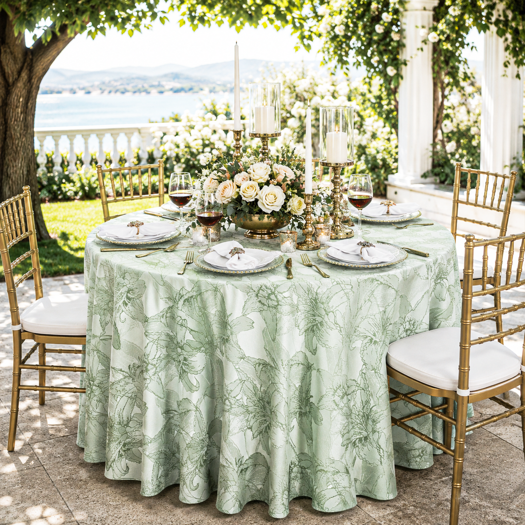 108" Seamless Round Floral Reef Jacquard Polyester Tablecloth - Sage Green (1pc)