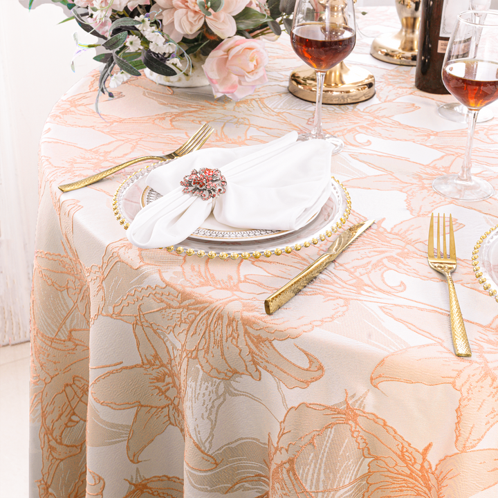 120" Seamless Round Floral Reef Jacquard Polyester Tablecloth - Apricot/Peach (1pc)