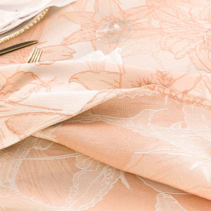 120" Seamless Round Floral Reef Jacquard Polyester Tablecloth - Apricot/Peach (1pc)