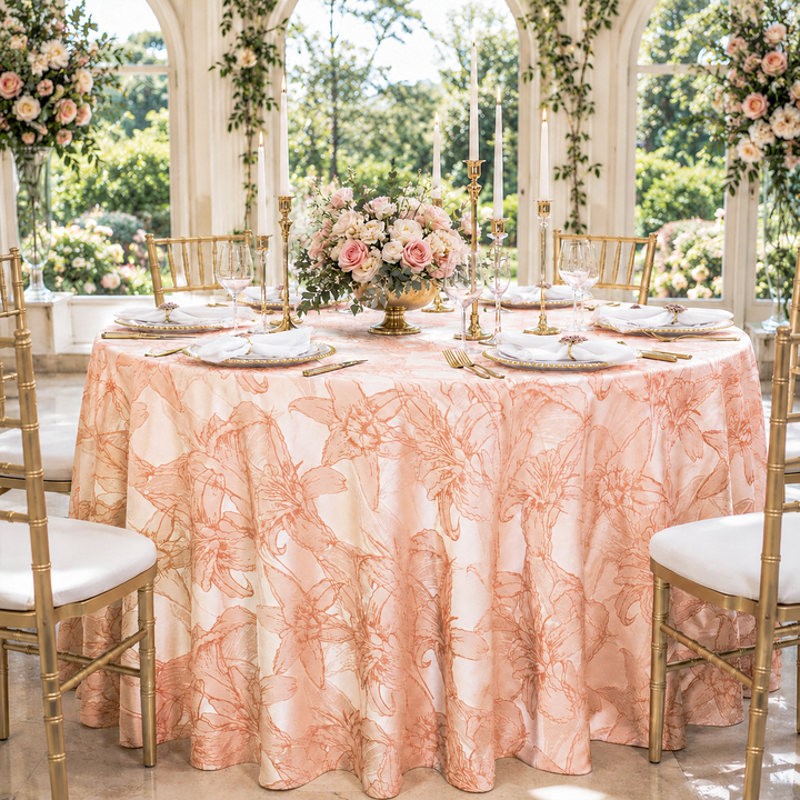 132" Round Floral Reef Jacquard Polyester Tablecloth - Apricot/Peach (1pc)