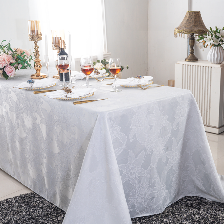 90"x132" Rectangular Floral Reef Jacquard Polyester Tablecloth - White (1pc)
