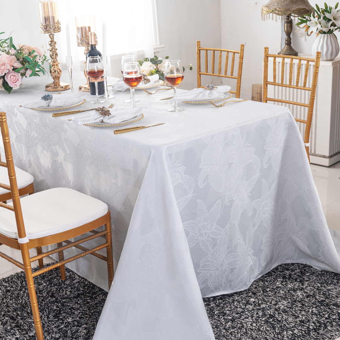 90"x132" Rectangular Floral Reef Jacquard Polyester Tablecloth - White (1pc)
