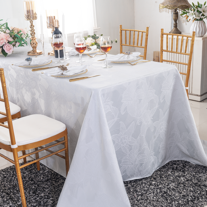 90"x132" Rectangular Floral Reef Jacquard Polyester Tablecloth - White (1pc)