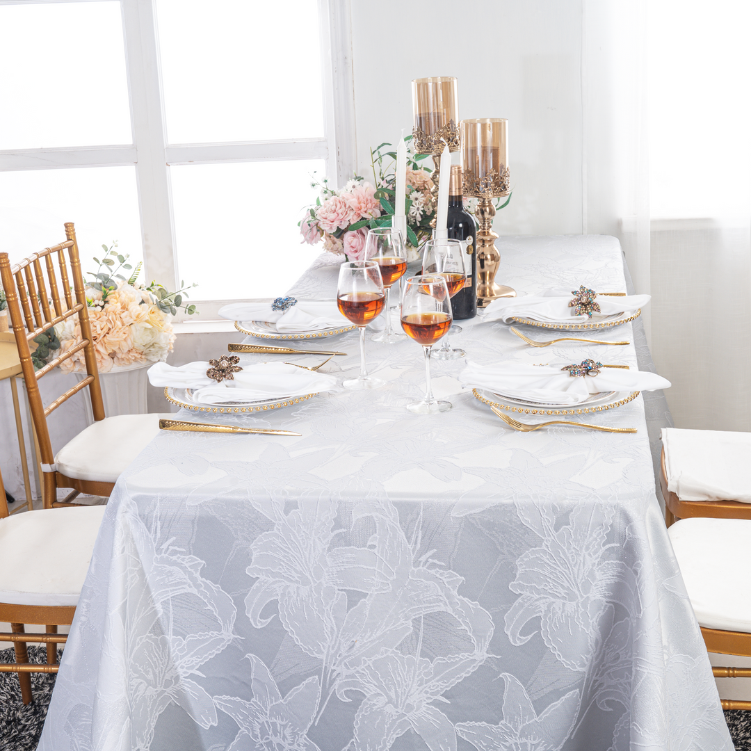 90"x156" Rectangular Floral Reef Jacquard Polyester Tablecloth - White (1pc)