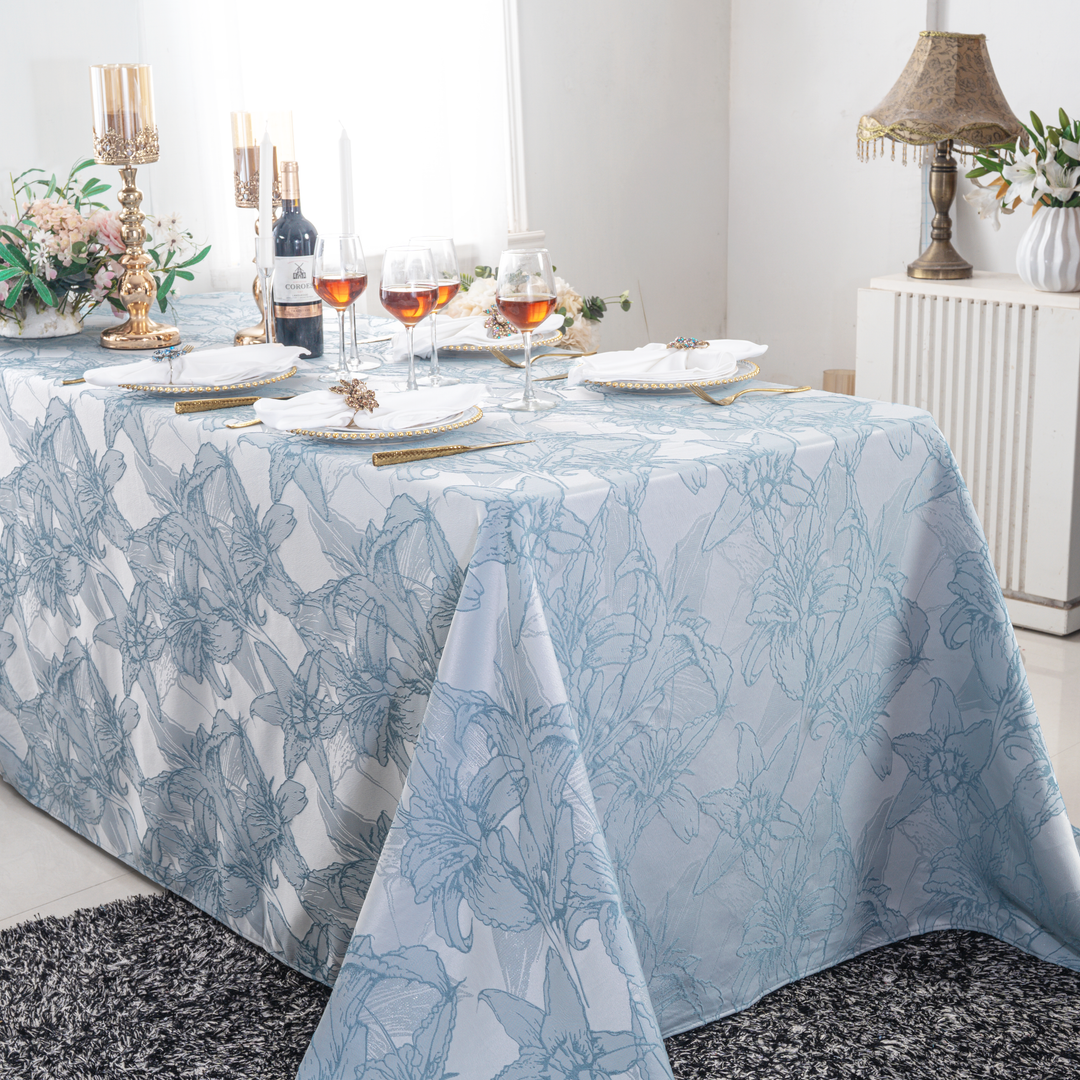 90"x156" Rectangular Floral Reef Jacquard Polyester Tablecloth - Dusty Blue (1pc)