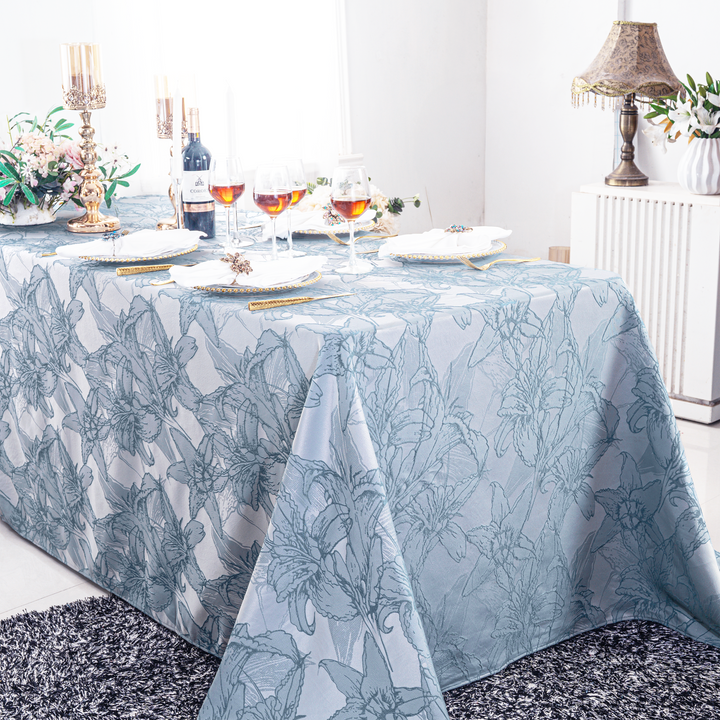 90"x156" Rectangular Floral Reef Jacquard Polyester Tablecloth - Dusty Blue (1pc)