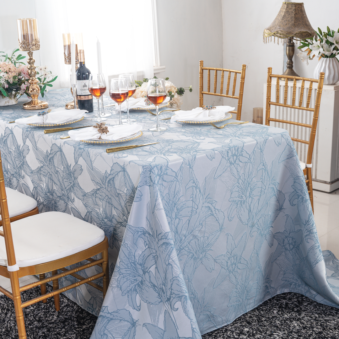 90"x132" Rectangular Floral Reef Jacquard Polyester Tablecloth - Dusty Blue (1pc)