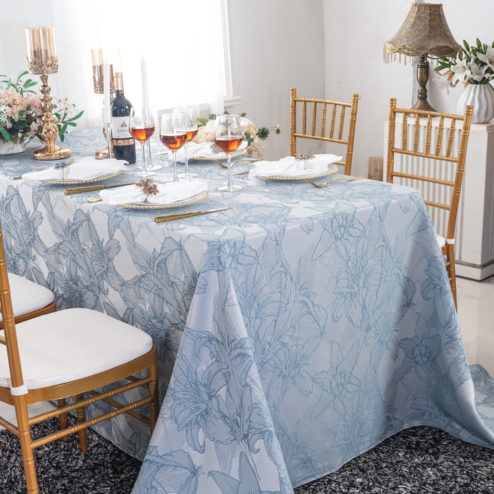 90"x132" Rectangular Floral Reef Jacquard Polyester Tablecloth - Dusty Blue (1pc)
