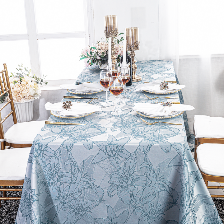 90"x156" Rectangular Floral Reef Jacquard Polyester Tablecloth - Dusty Blue (1pc)