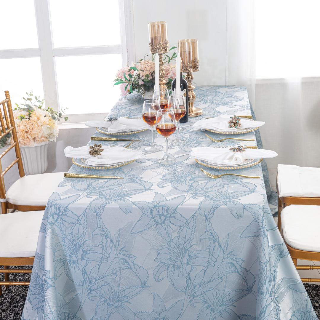 90"x132" Rectangular Floral Reef Jacquard Polyester Tablecloth - Dusty Blue (1pc)