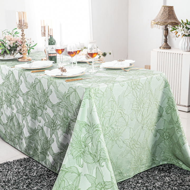 90"x156" Rectangular Floral Reef Jacquard Polyester Tablecloth - Sage Green (1pc)
