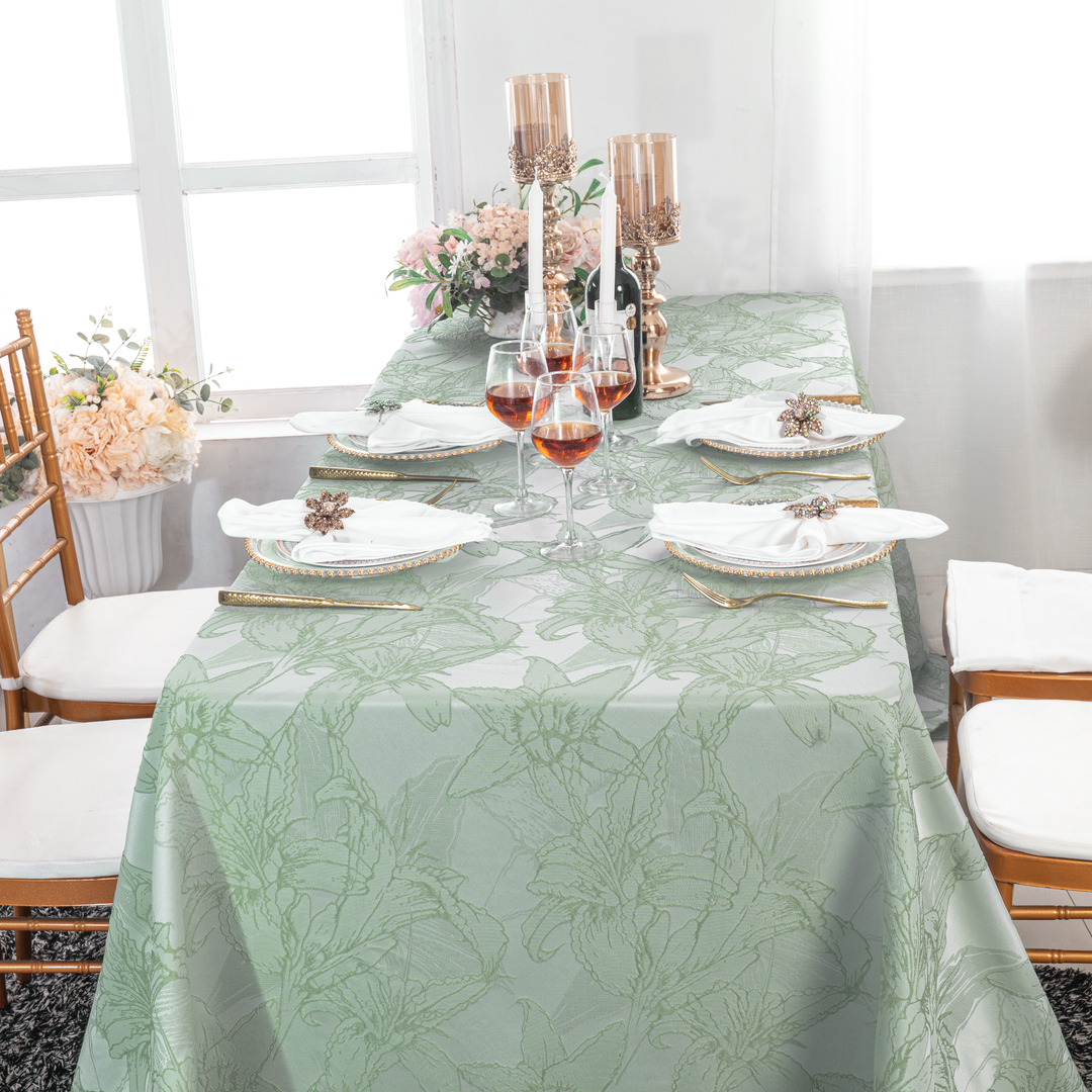 90"x156" Rectangular Floral Reef Jacquard Polyester Tablecloth - Sage Green (1pc)