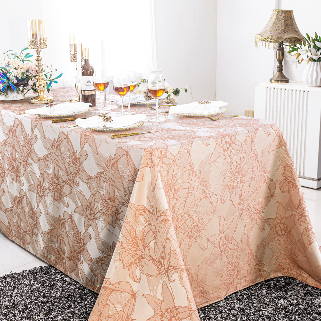 90"x132" Rectangular Floral Reef Jacquard Polyester Tablecloth - Apricot/Peach (1pc)