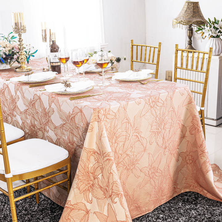 90"x132" Rectangular Floral Reef Jacquard Polyester Tablecloth - Apricot/Peach (1pc)