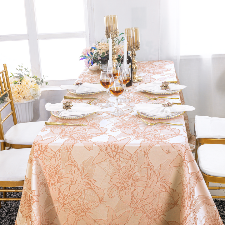 90"x132" Rectangular Floral Reef Jacquard Polyester Tablecloth - Apricot/Peach (1pc)