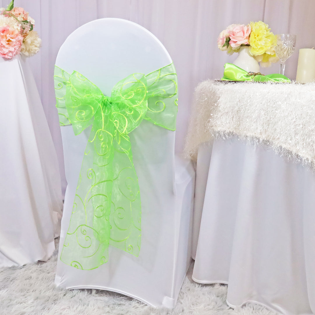 8"x108" Embroidered Organza Chair Sashes - Apple Green (10pcs/pk)