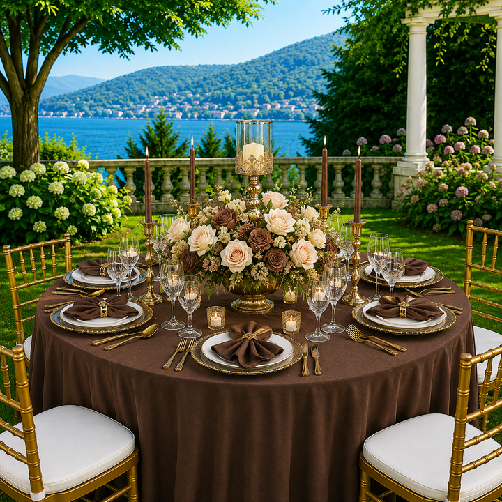 132" Round Scuba (Wrinkle-Free) (240 GSM) Tablecloth - Chocolate (1pc)