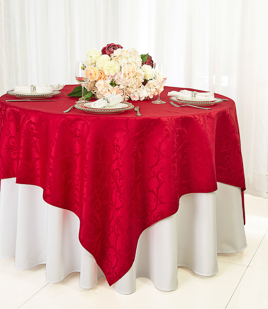 72"x72" Seamless Square Versailles Chopin Damask Jacquard Polyester (220 GSM) Table Overlay - Apple Red (1pc)