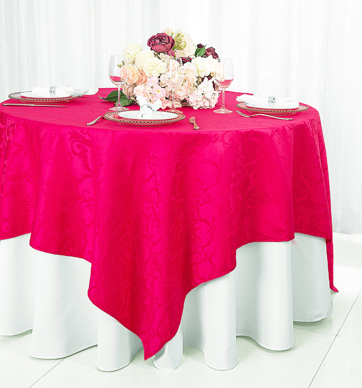 Superpositions de table en polyester jacquard damassé Versailles Chopin carré 72 "x 72" - Fuchsia (1 pièce)