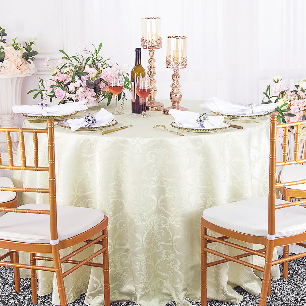 90" Seamless Round Versailles Chopin Damask Jacquard Polyester (220 GSM) Tablecloth - Ivory (1pc)