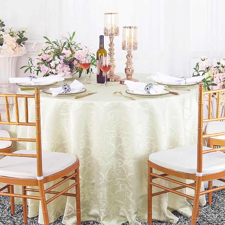 90" Seamless Round Versailles Chopin Damask Jacquard Polyester (220 GSM) Tablecloth - Ivory (1pc)