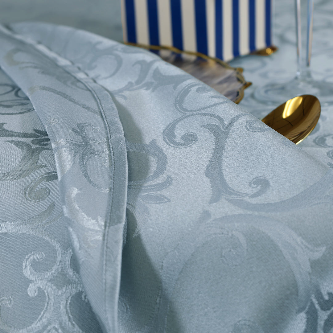 90"x156" Seamless Rectangular Versailles Chopin Damask Jacquard Polyester (240 GSM) Tablecloth - Dusty Blue (1pc)