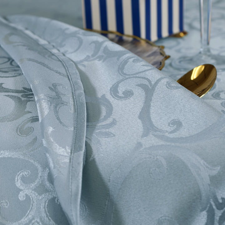 90"x156" Seamless Rectangular Versailles Chopin Damask Jacquard Polyester (240 GSM) Tablecloth - Dusty Blue (1pc)