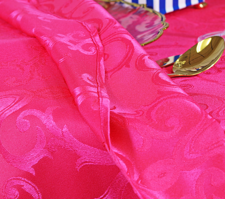 72"x72" Seamless Square Versailles Chopin Damask Jacquard Polyester (220 GSM) Table Overlay - Fuchsia (1pc)