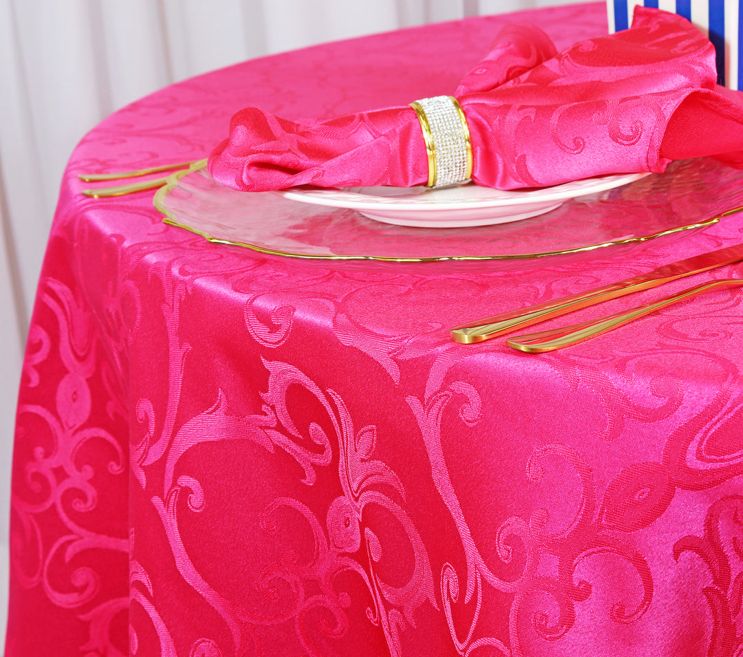 72"x72" Seamless Square Versailles Chopin Damask Jacquard Polyester (220 GSM) Table Overlay - Fuchsia (1pc)