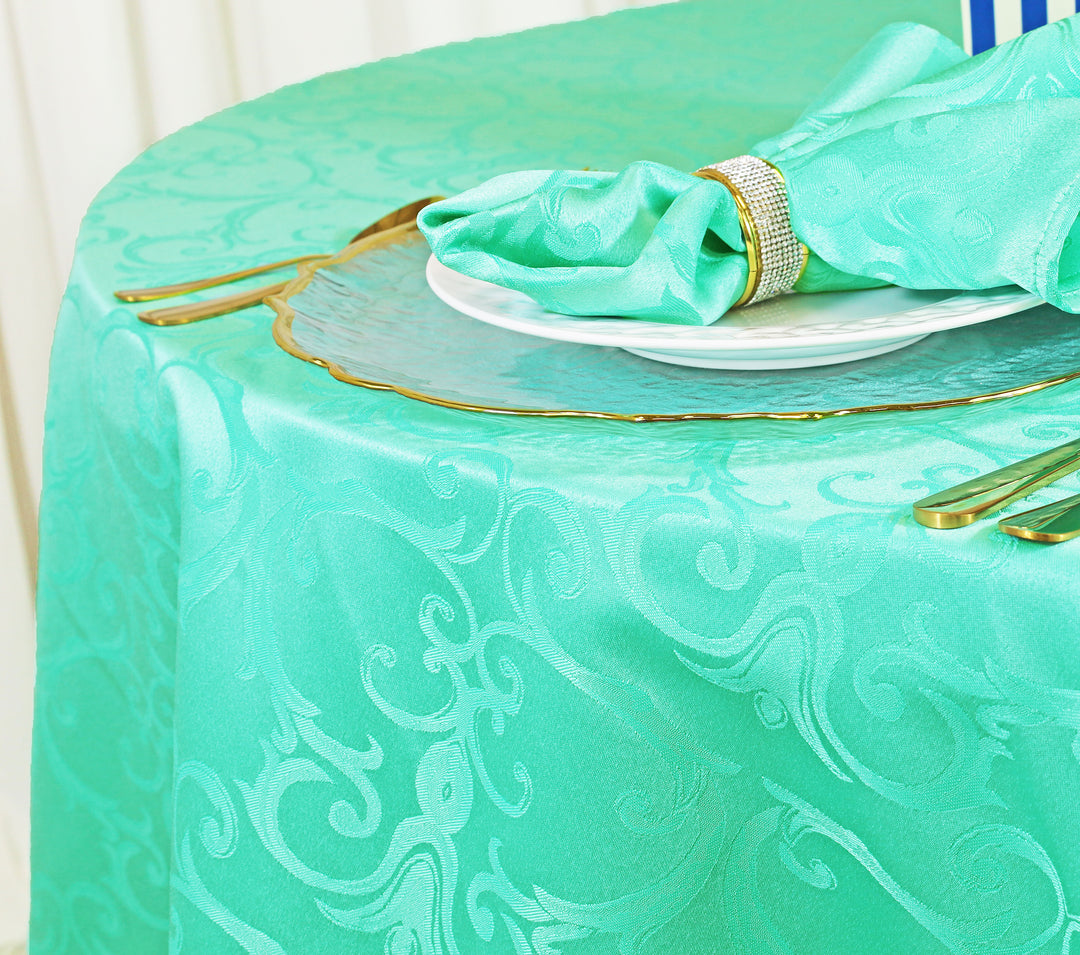 108" Seamless Round Versailles Chopin Damask Jacquard Polyester (220 GSM) Tablecloth - Tiff Blue/Aqua Blue (1pc)