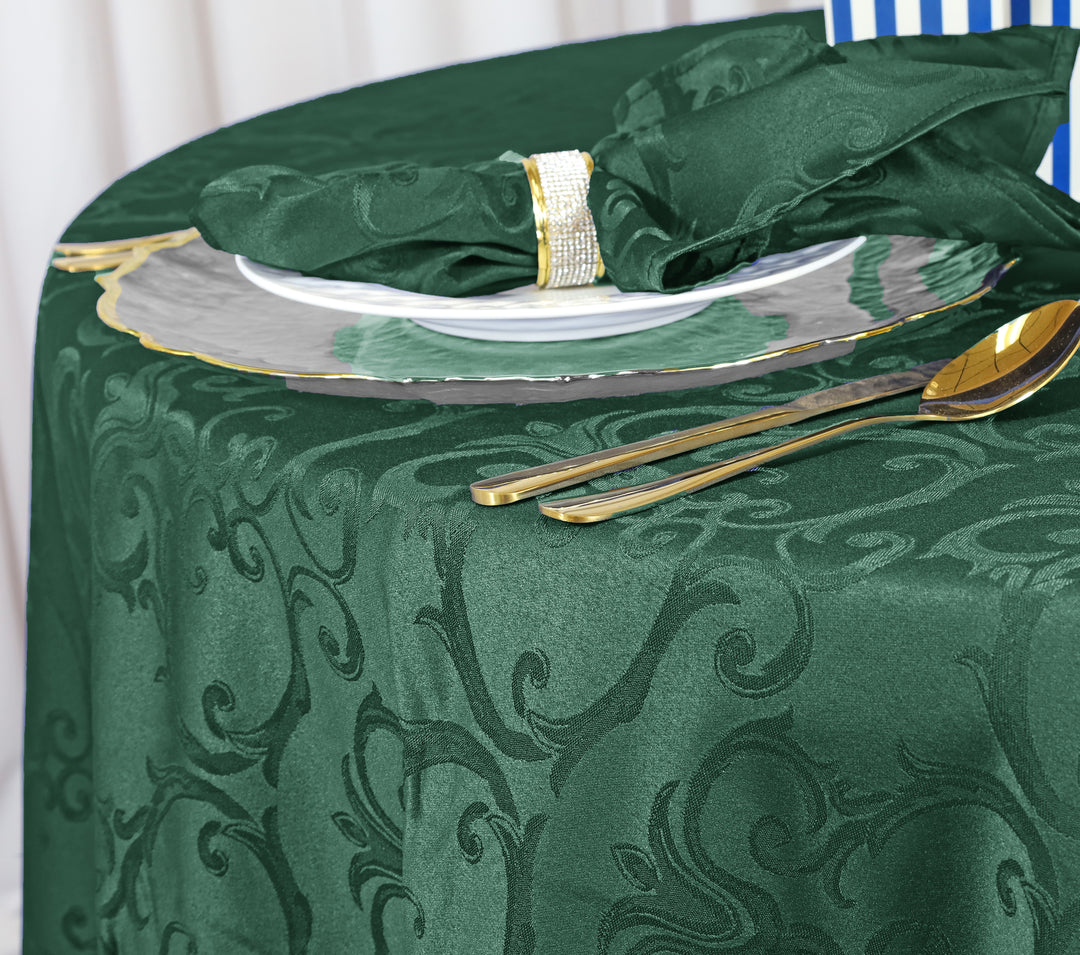 132" Seamless Round Versailles Chopin Damask Jacquard Polyester (240 GSM) Tablecloth - Hunter Green/Holly Green (1pc)