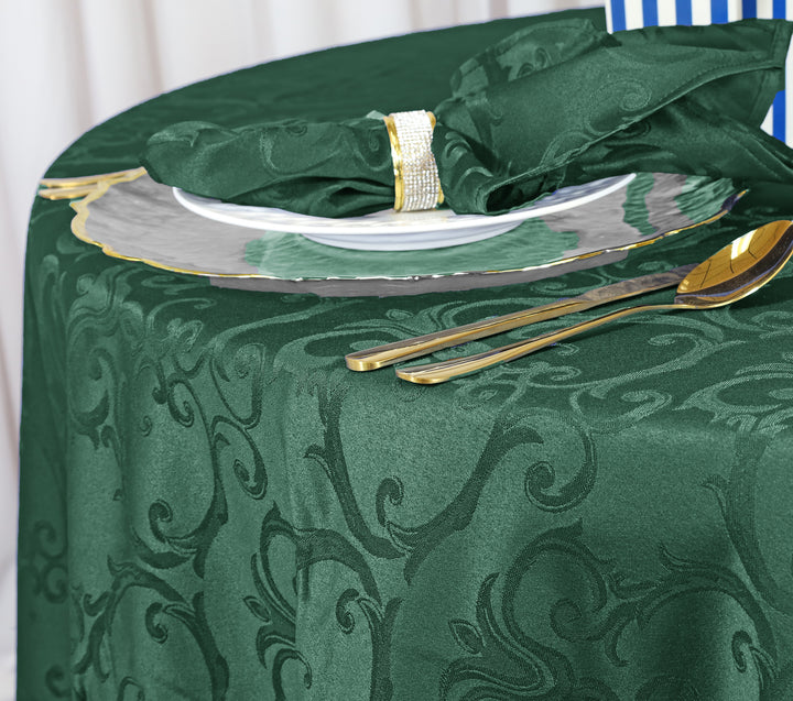 132" Seamless Round Versailles Chopin Damask Jacquard Polyester (240 GSM) Tablecloth - Hunter Green/Holly Green (1pc)