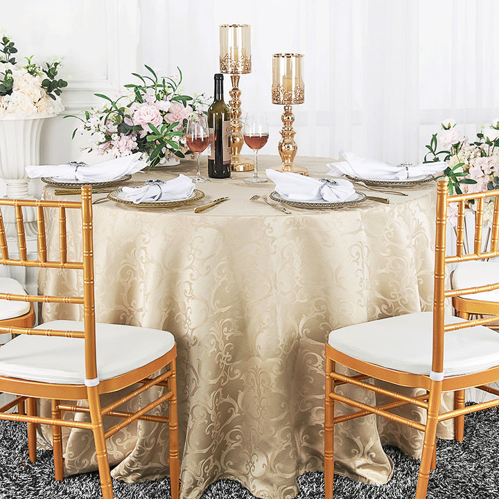 120" Seamless Round Versailles Chopin Damask Jacquard Polyester (220 GSM) Tablecloth - Champagne (1pc)