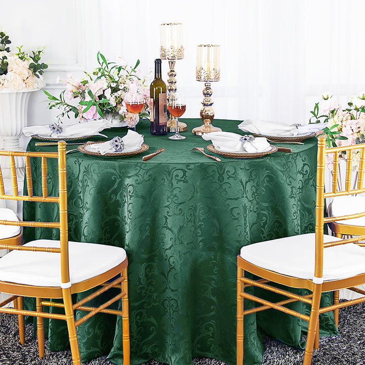 132" Seamless Round Versailles Chopin Damask Jacquard Polyester (240 GSM) Tablecloth - Hunter Green/Holly Green (1pc)