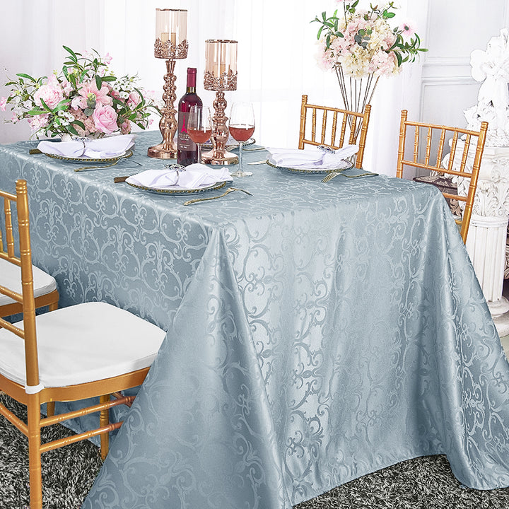 90"x156" Seamless Rectangular Versailles Chopin Damask Jacquard Polyester (240 GSM) Tablecloth - Dusty Blue (1pc)
