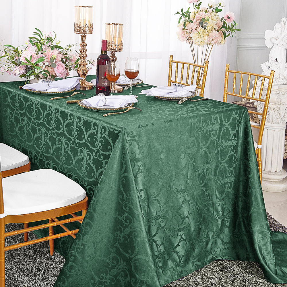 90"x132" Seamless Rectangular Versailles Chopin Damask Jacquard Polyester (240 GSM) Tablecloth - Hunter Green/Holly Green (1pc)