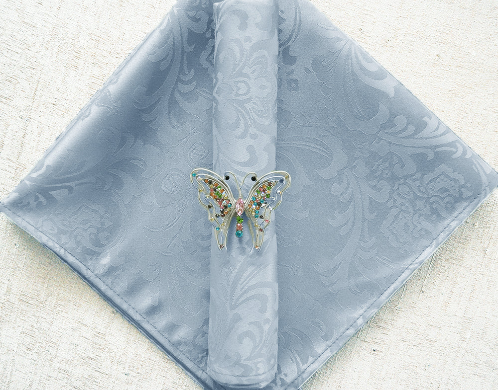 20"x20" Floral Damask Jacquard Polyester (240 GSM) Napkins - Dusty Blue (10pcs/pk)