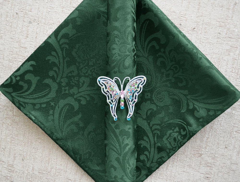 20"x20" Floral Damask Jacquard Polyester (240 GSM) Napkins - Hunter Green/Holly Green (10pcs/pk)