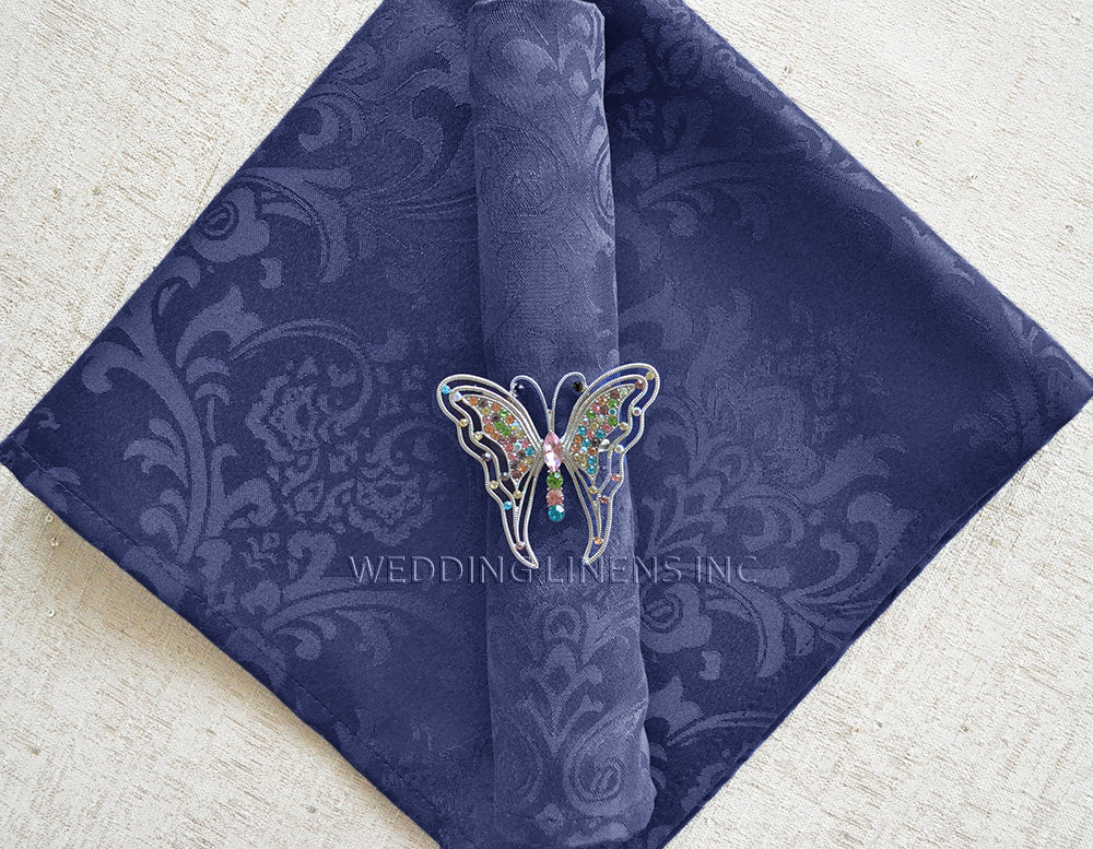 Serviettes en polyester jacquard floral damassé 20 "x 20" - Bleu marine (10 pièces/pqt)