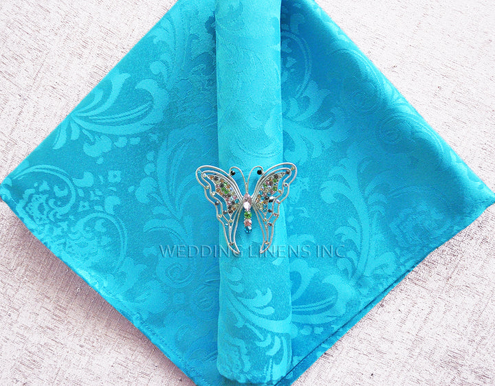 Serviettes en polyester jacquard floral damassé 20 "x 20" - Turquoise (10 pièces/pqt)