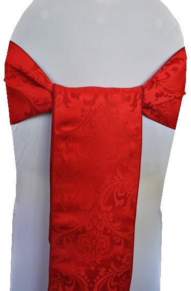 Sample 7.5"x108" Floral Damask Jacquard Polyester (220 GSM) Chair Sashes - Apple Red (1pc)