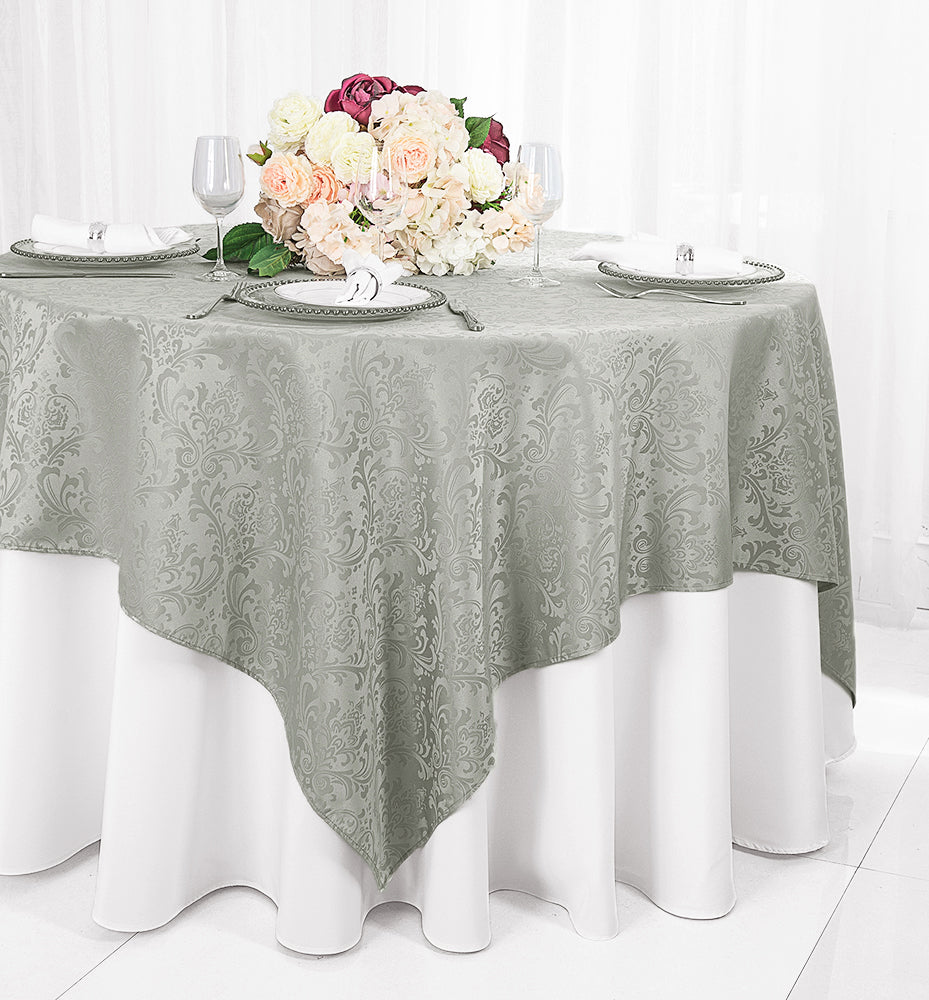 72"x72" Seamless Square Floral Damask Jacquard Polyester (220 GSM) Table Overlay - Silver (1pc)