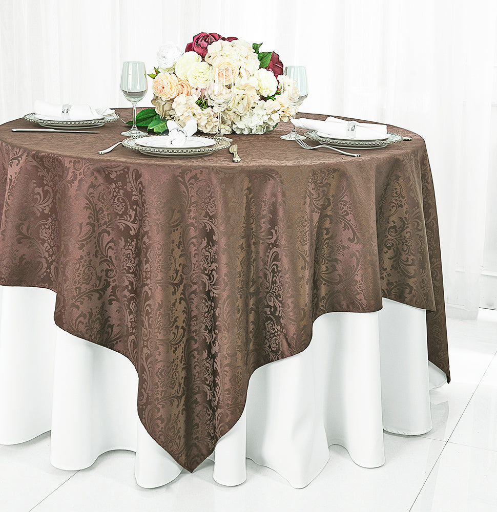 Superposiciones de mesa de poliéster jacquard damasco floral cuadrado de 72 "x 72" - chocolate (1 pieza)