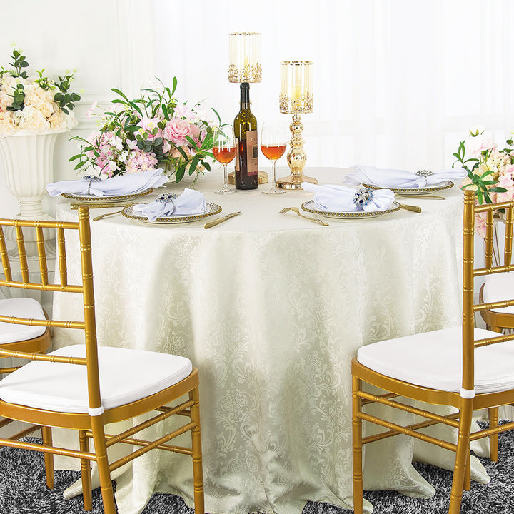 108" Seamless Round Floral Damask Jacquard Polyester (220 GSM) Tablecloth - Ivory (1pc)