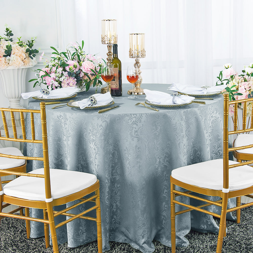 Nappe ronde en polyester jacquard floral damassé de 108 po - Turquoise (1 pièce)