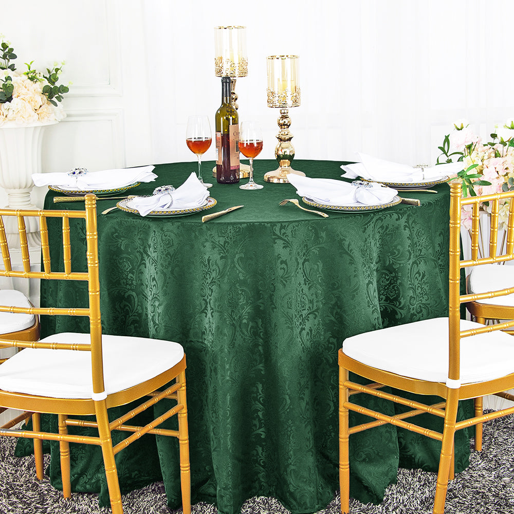 132" Seamless Round Floral Damask Jacquard Polyester (240 GSM) Tablecloth - Hunter Green/Holly Green (1pc)