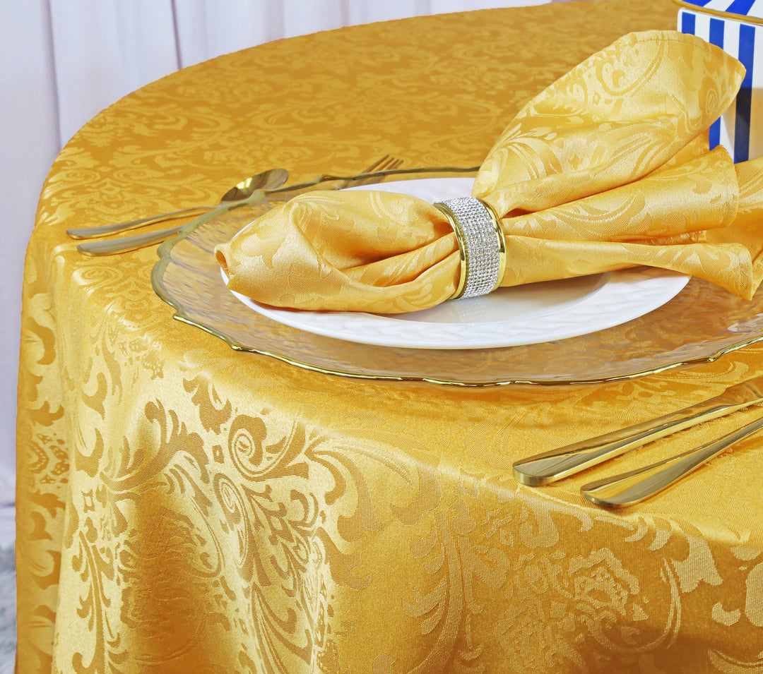 72"x72" Seamless Square Floral Damask Jacquard Polyester (220 GSM) Table Overlay - Gold (1pc)