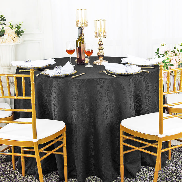 Nappe ronde en polyester jacquard floral damassé de 132 po - Noir (1 pièce)