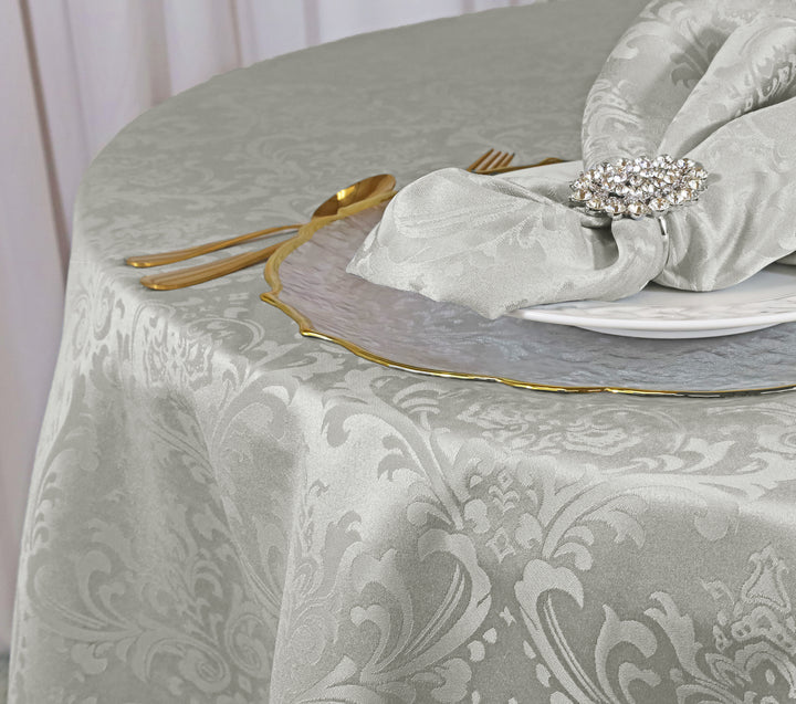 108" Seamless Round Floral Damask Jacquard Polyester (220 GSM) Tablecloth - Silver (1pc)